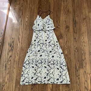 LA Made Navy Blue and Cream Tiered Floral Maxi Dress
